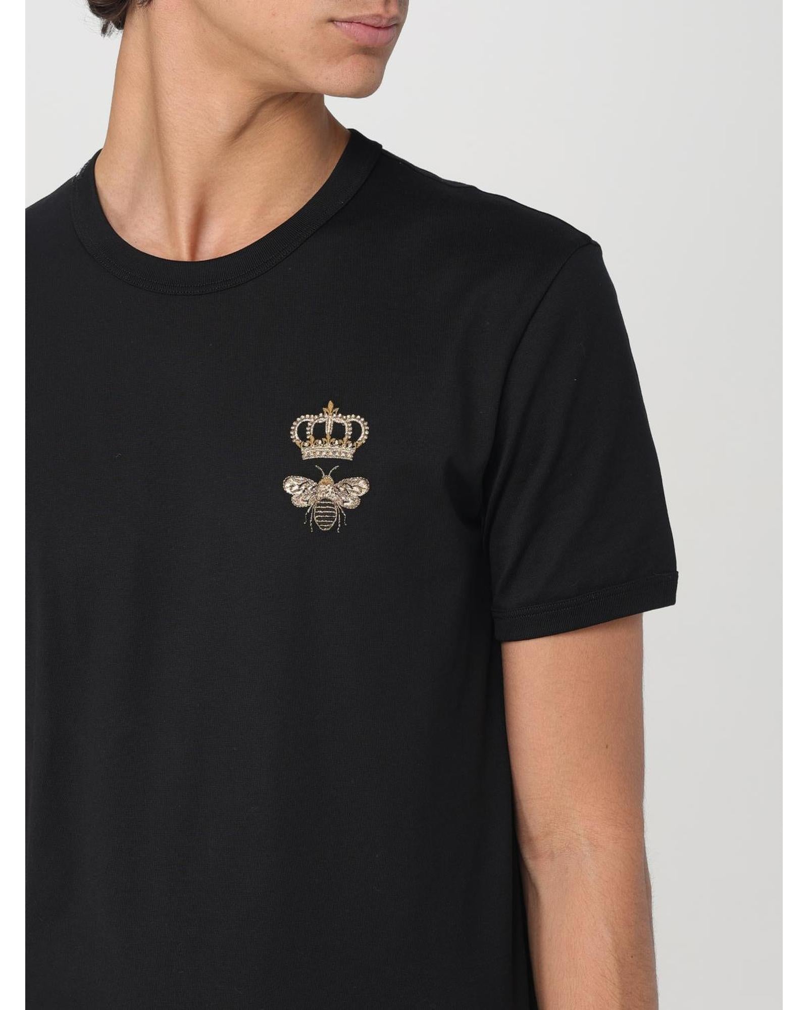 Dolce & Gabbana Bee Crown Embroidered TShirt Men Black T