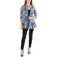 Petites Womens Mesh Printed Duster Blazer Steel