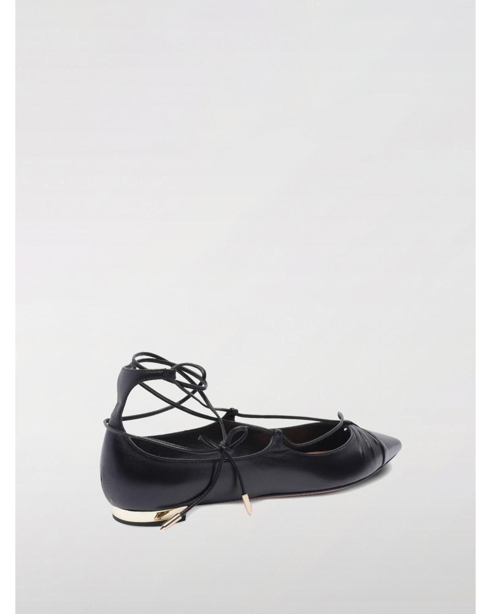 Aquazzura LaceUp PointToe Leather Flats Women Black Ballet Flats