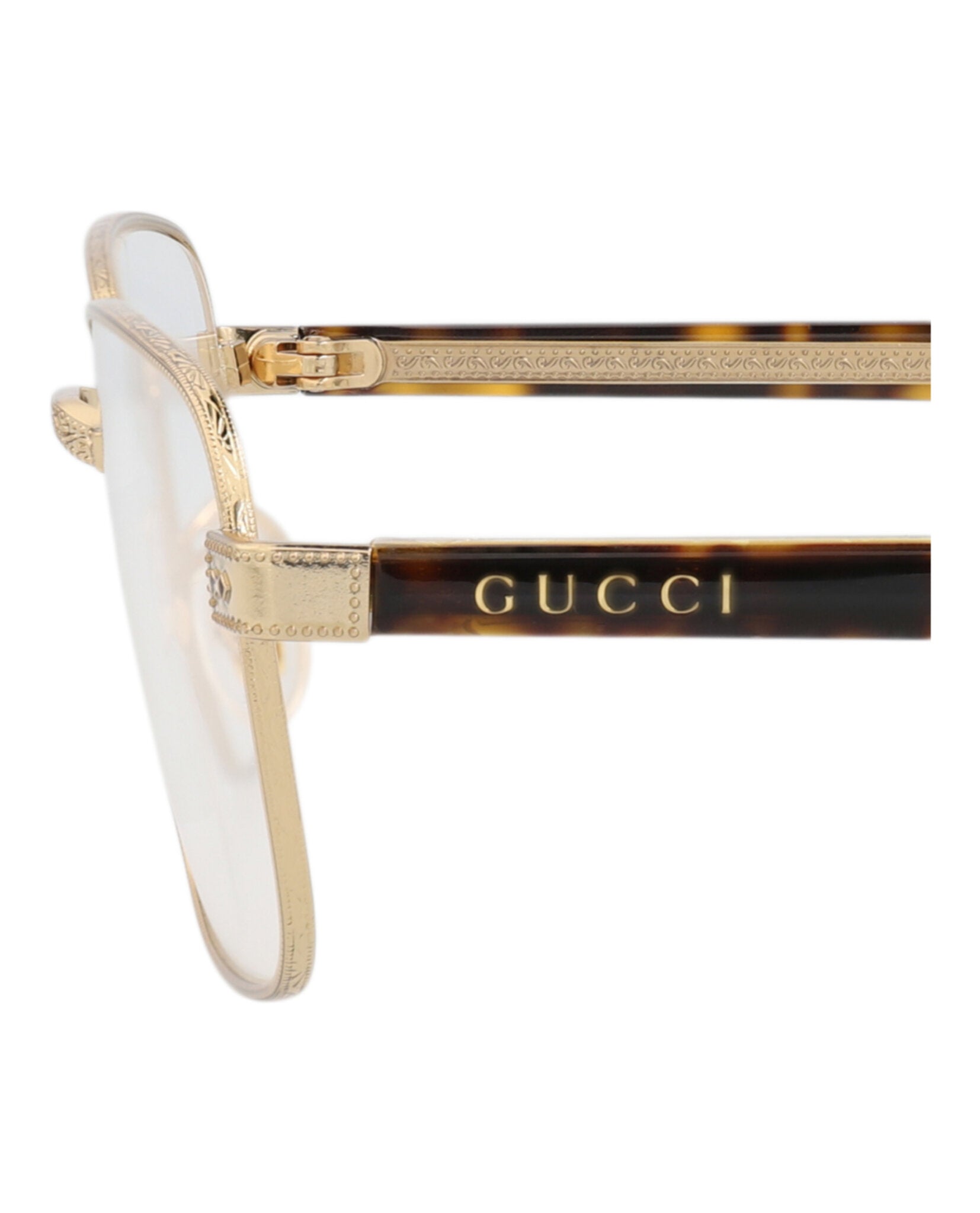 Gucci Unisex Square/Rectangle Gold Havana Transparent Fashion Designer Eyewear