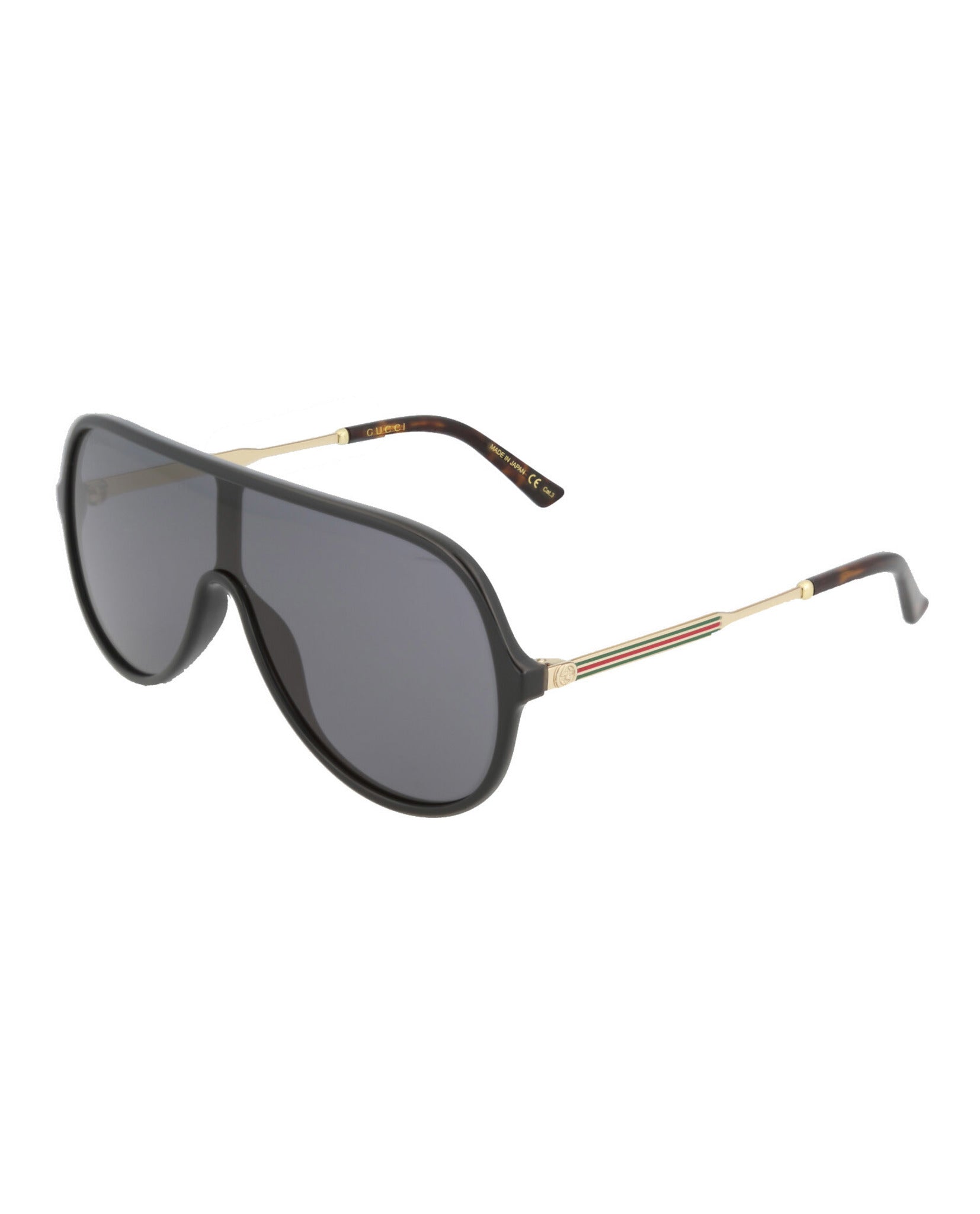 Gucci Unisex Shield/Wrap Black Gold Grey Fashion Designer Eyewear