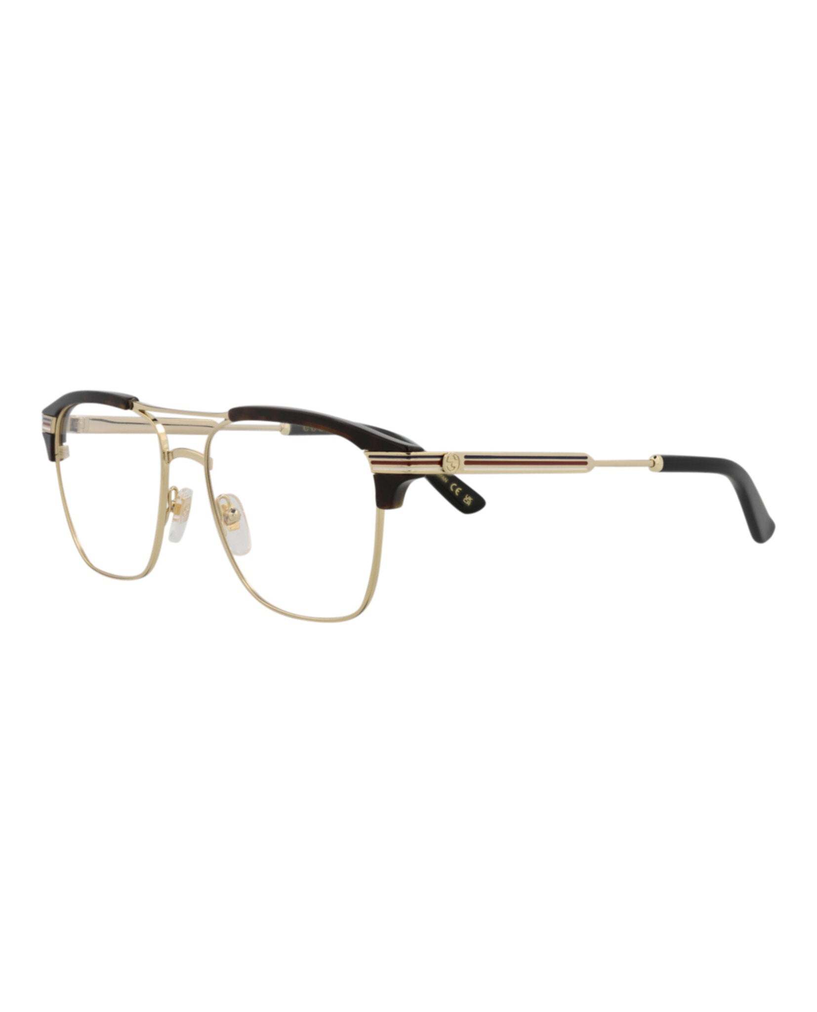 Gucci Mens Square/Rectangle Gold Gold Transparent Fashion Designer Eyewear