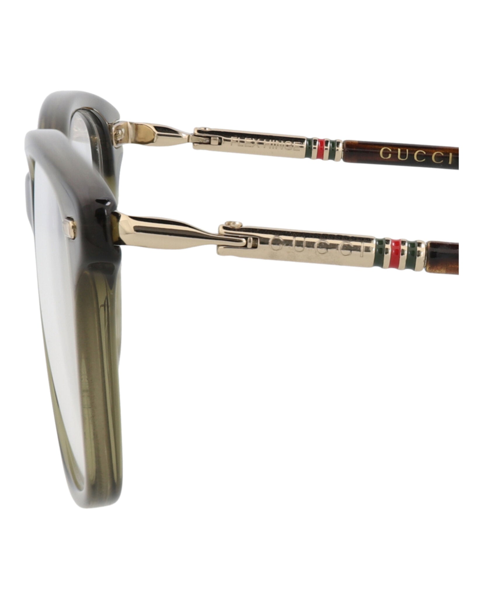 Gucci Gucci Mens Square/Rectangle Green Gold Transparent Fashion Designer Eyewear
