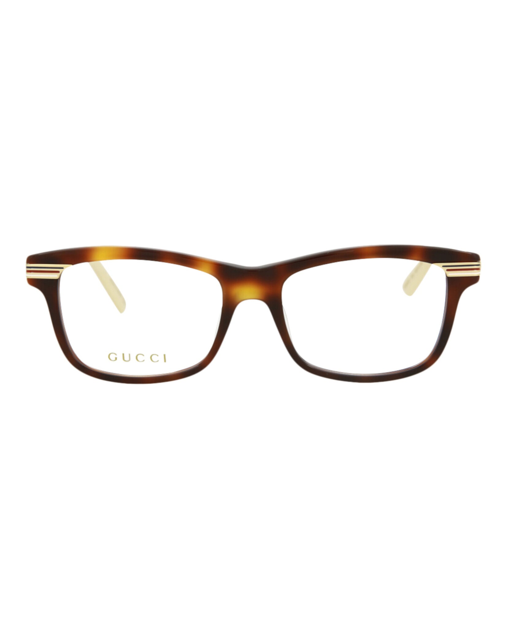 Gucci Womens Square/Rectangle Havana Gold Transparent Fashion Designer Eyewear