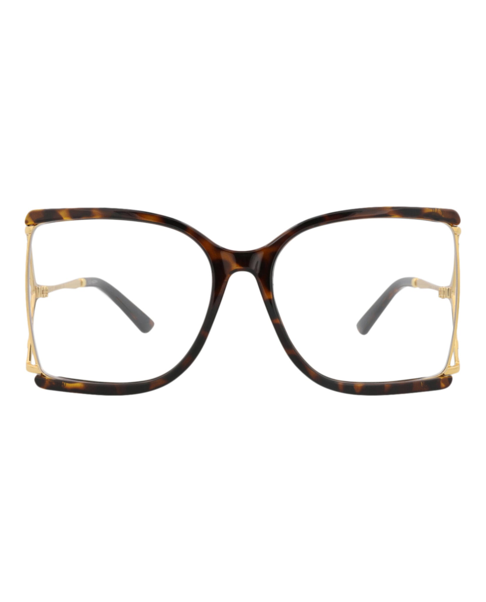 Gucci Womens Square/Rectangle Havana Gold Transparent Fashion Designer Eyewear
