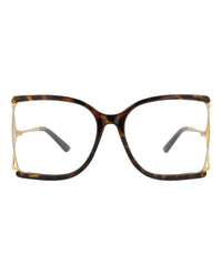 Gucci Womens Square/Rectangle Havana Gold Transparent Fashion Designer Eyewear