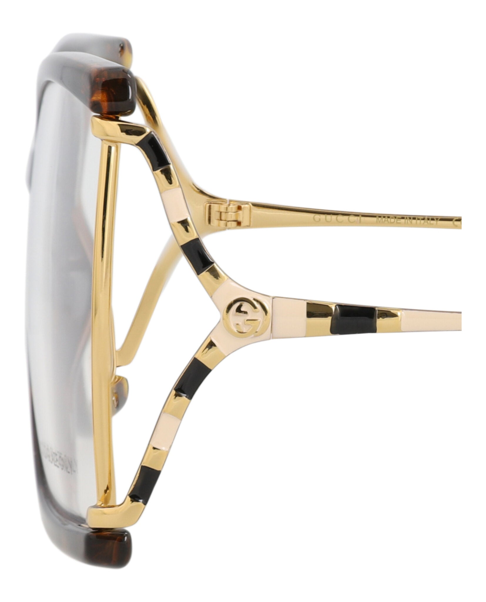 Gucci Womens Square/Rectangle Havana Gold Transparent Fashion Designer Eyewear