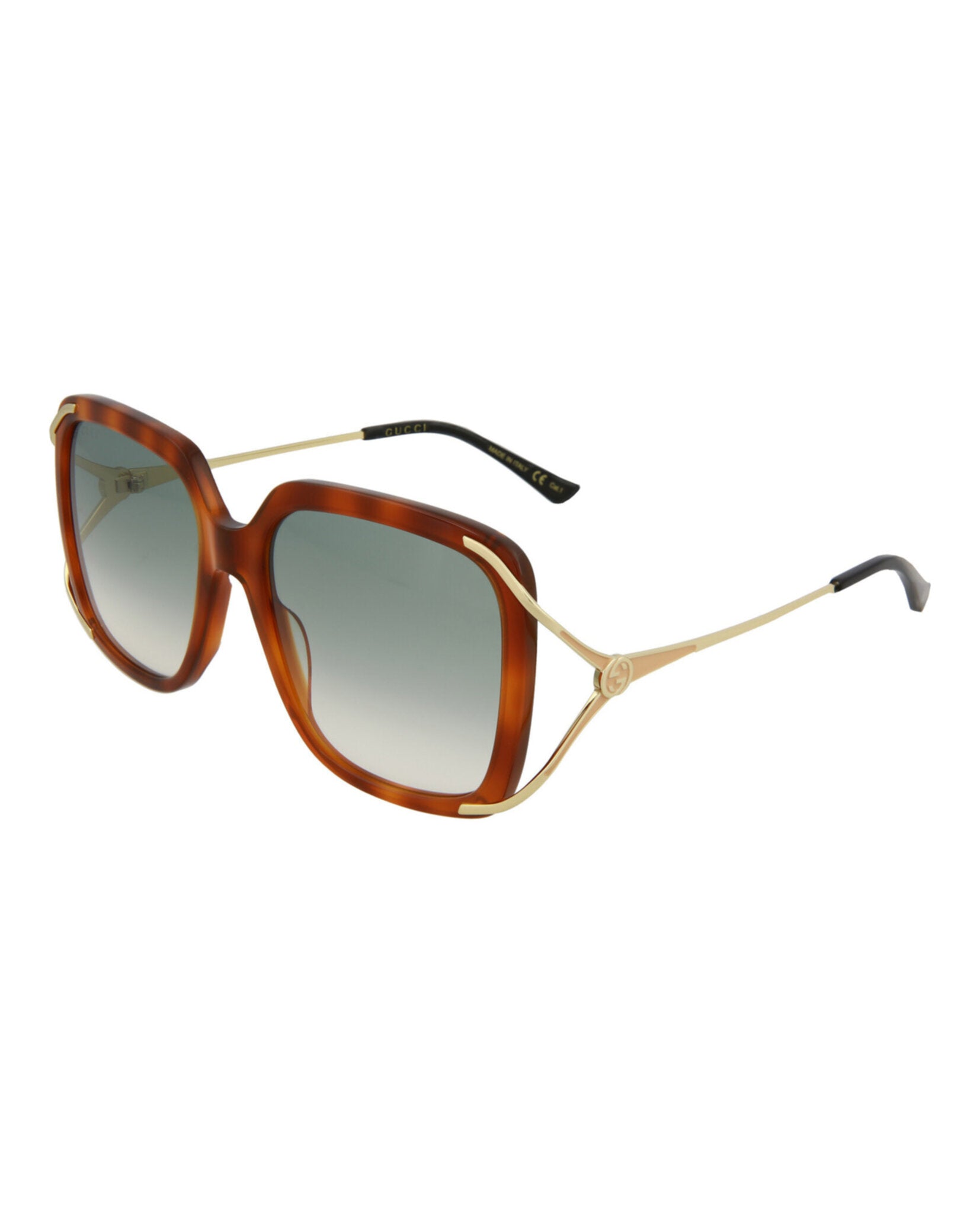 Gucci Gucci Womens Square/Rectangle Havana Gold Green Fashion Designer Eyewear