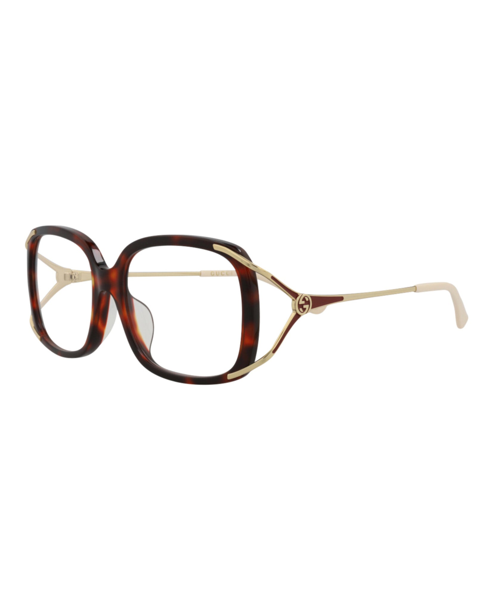 Gucci Womens Square/Rectangle Havana Gold Transparent Fashion Designer Eyewear