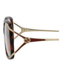Gucci Womens Square/Rectangle Havana Gold Transparent Fashion Designer Eyewear