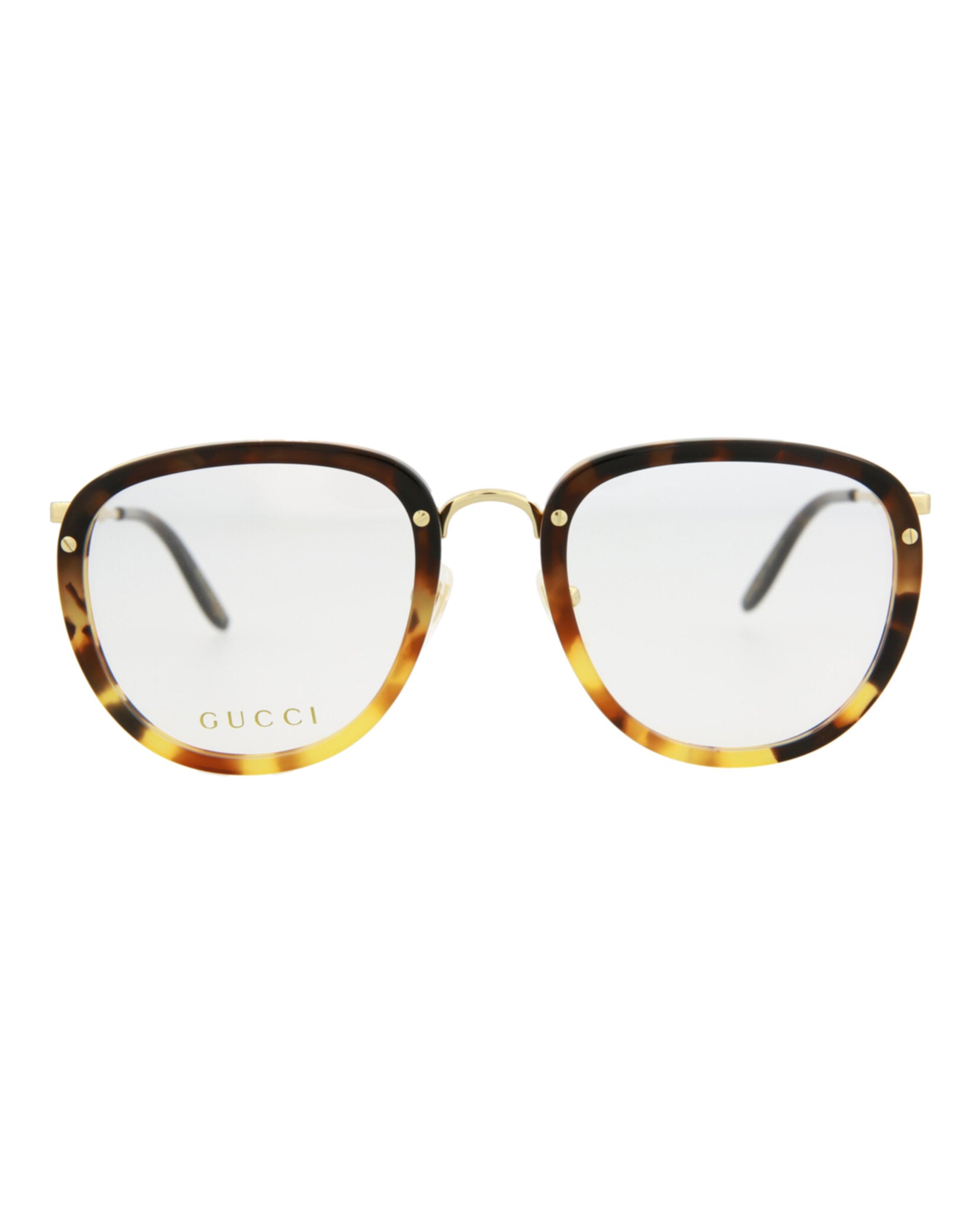 Gucci Mens Square/Rectangle Havana Gold Transparent Fashion Designer Eyewear