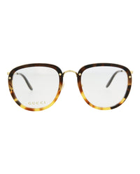 Gucci Mens Square/Rectangle Havana Gold Transparent Fashion Designer Eyewear