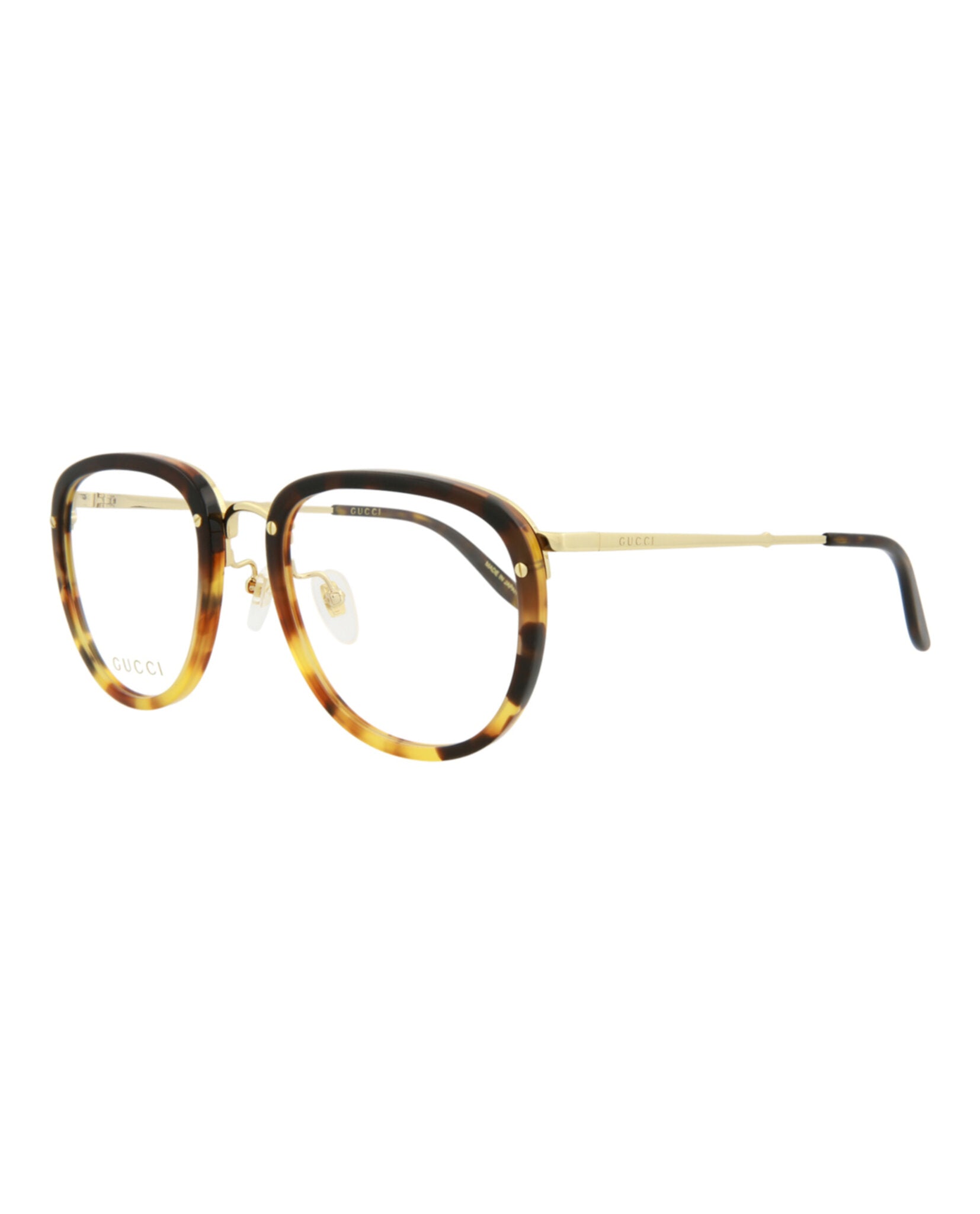Gucci Mens Square/Rectangle Havana Gold Transparent Fashion Designer Eyewear