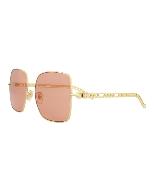 Gucci Womens Square/Rectangle Gold Gold Orange Fashion Designer Eyewear