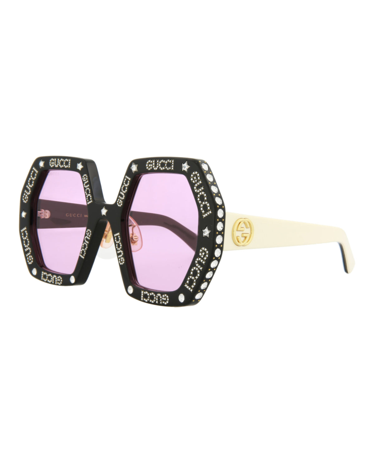 Gucci Womens Square/Rectangle Black Ivory Pink Fashion Designer Eyewear
