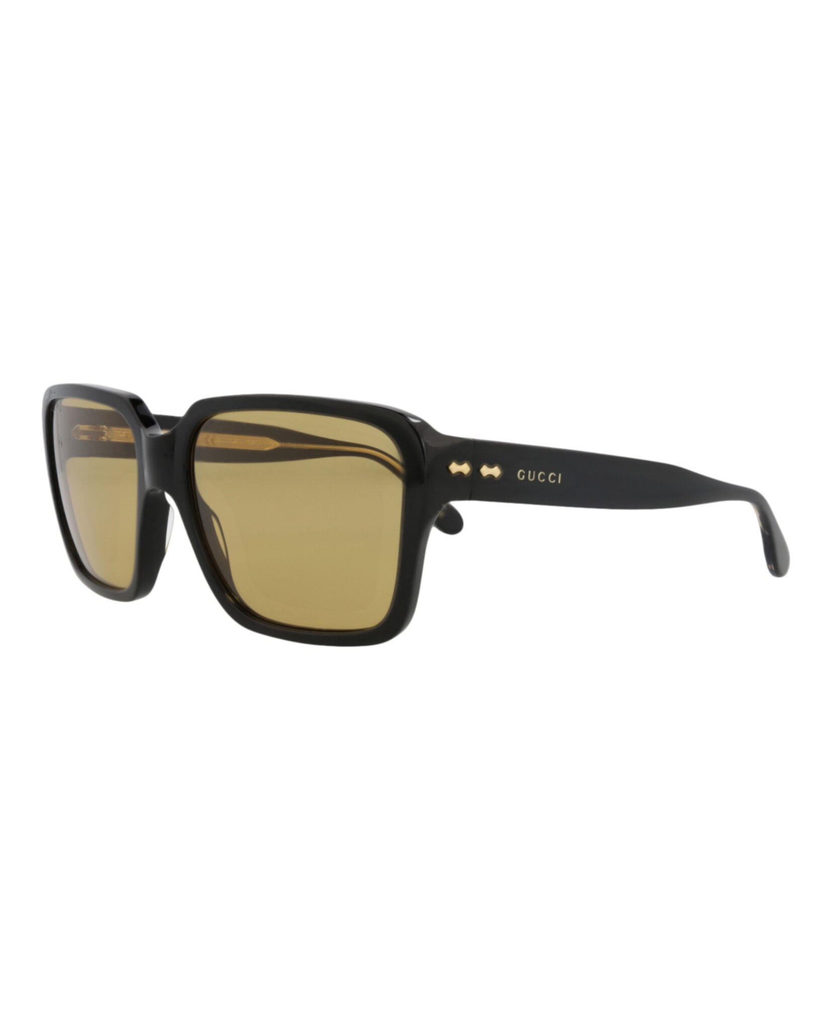 Gucci Gucci Mens Square/Rectangle Black Black Yellow Fashion Designer Eyewear