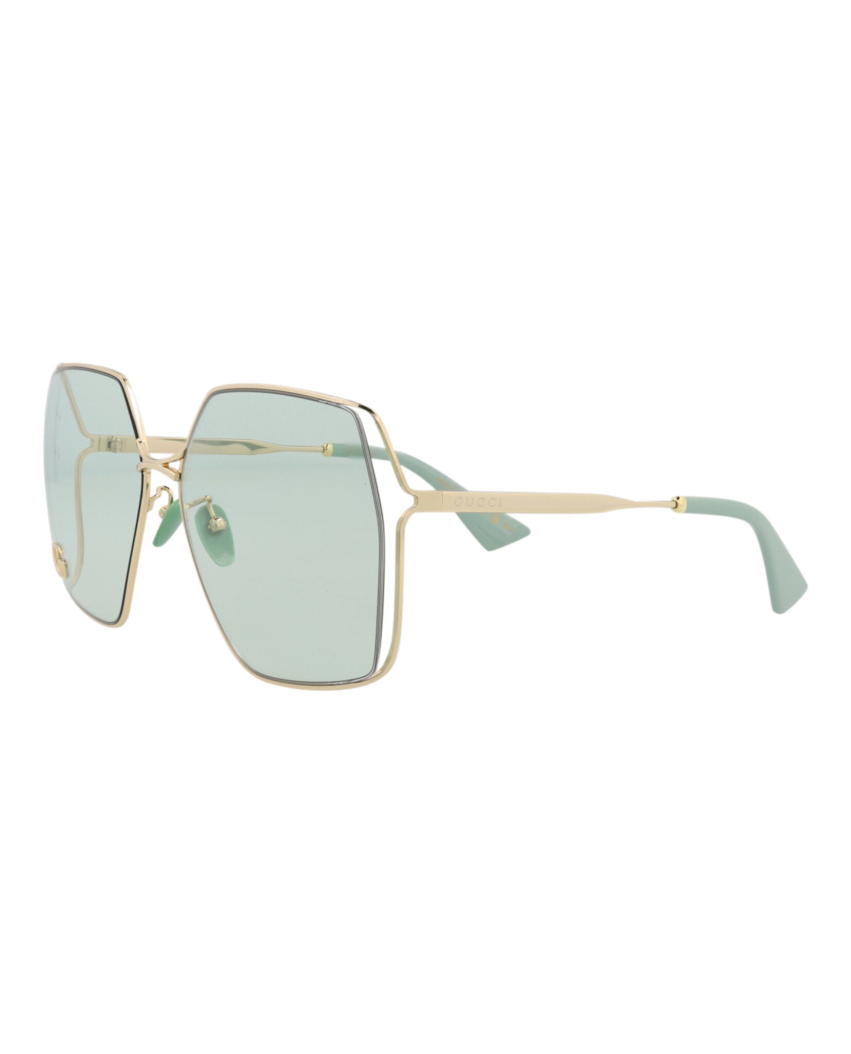Gucci Gucci Womens Square/Rectangle Gold Gold Green Fashion Designer Eyewear