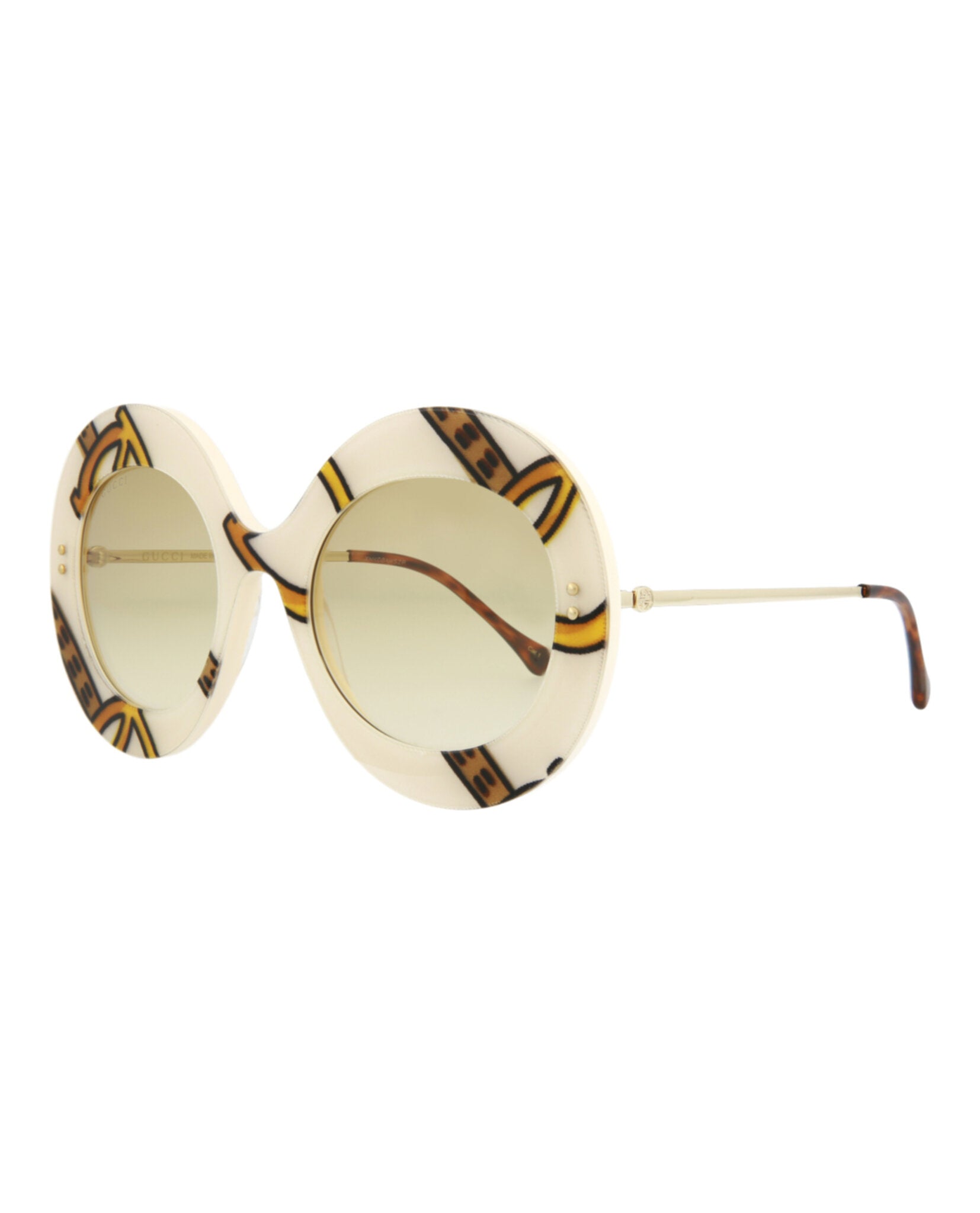 Gucci Womens Round/Oval Ivory Gold Brown Fashion Designer Eyewear