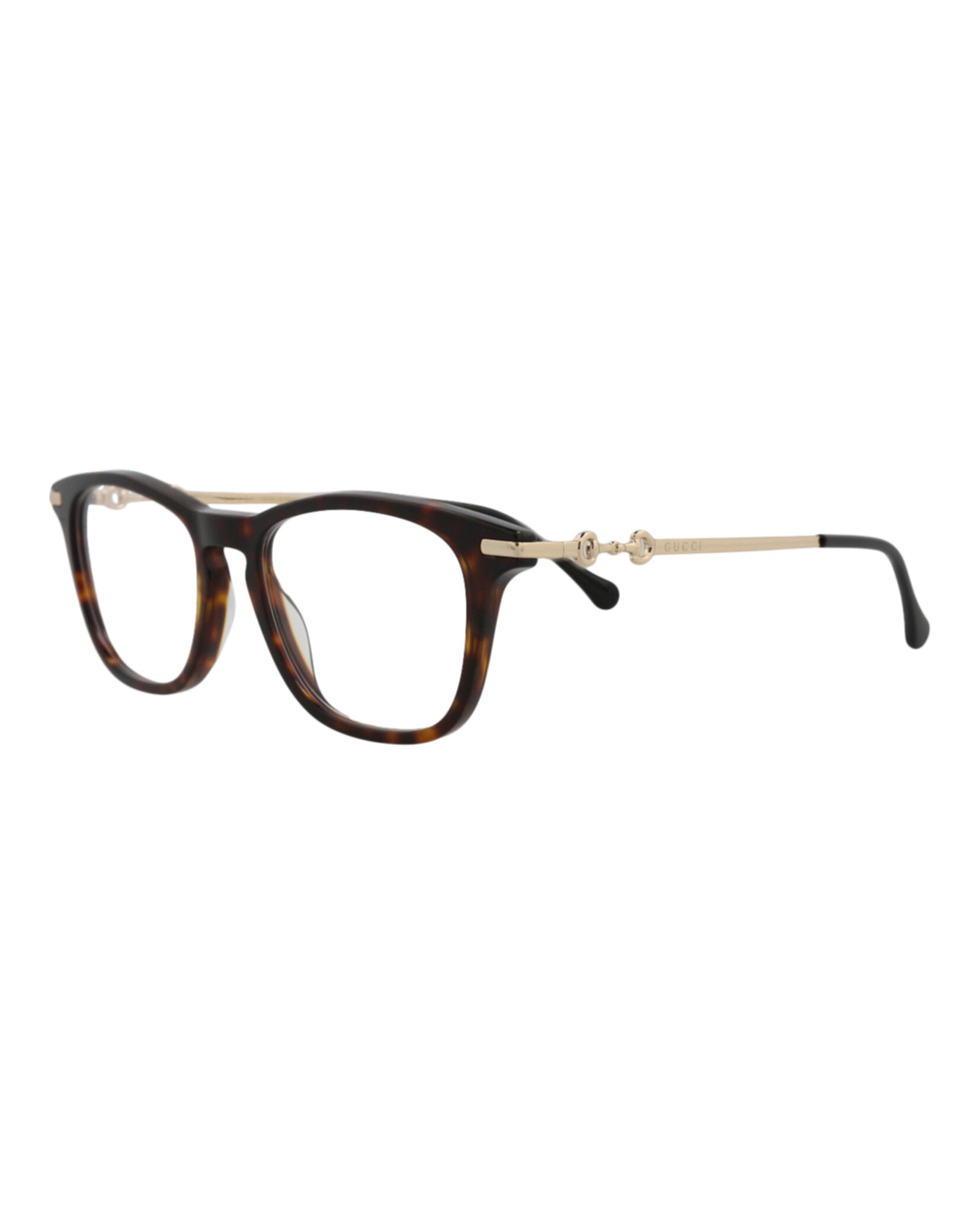 Gucci Mens Square/Rectangle Havana Gold Transparent Fashion Designer Eyewear