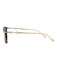 Gucci Mens Square/Rectangle Havana Gold Transparent Fashion Designer Eyewear