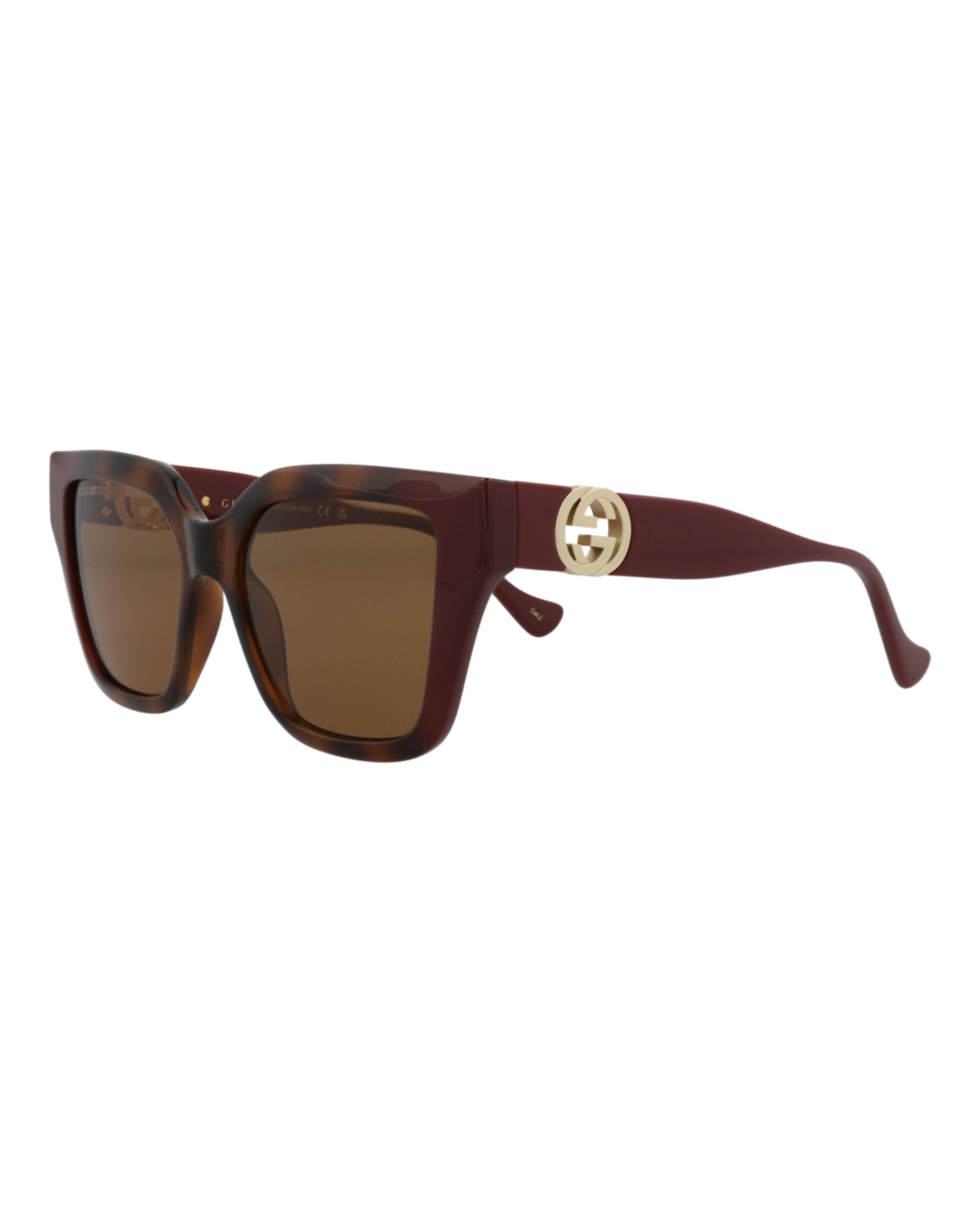 Gucci Womens Square/Rectangle Havana Burgundy Brown Fashion Designer Eyewear