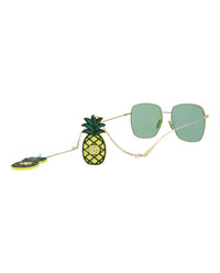 Gucci Womens Square/Rectangle Gold Gold Green Fashion Designer Eyewear