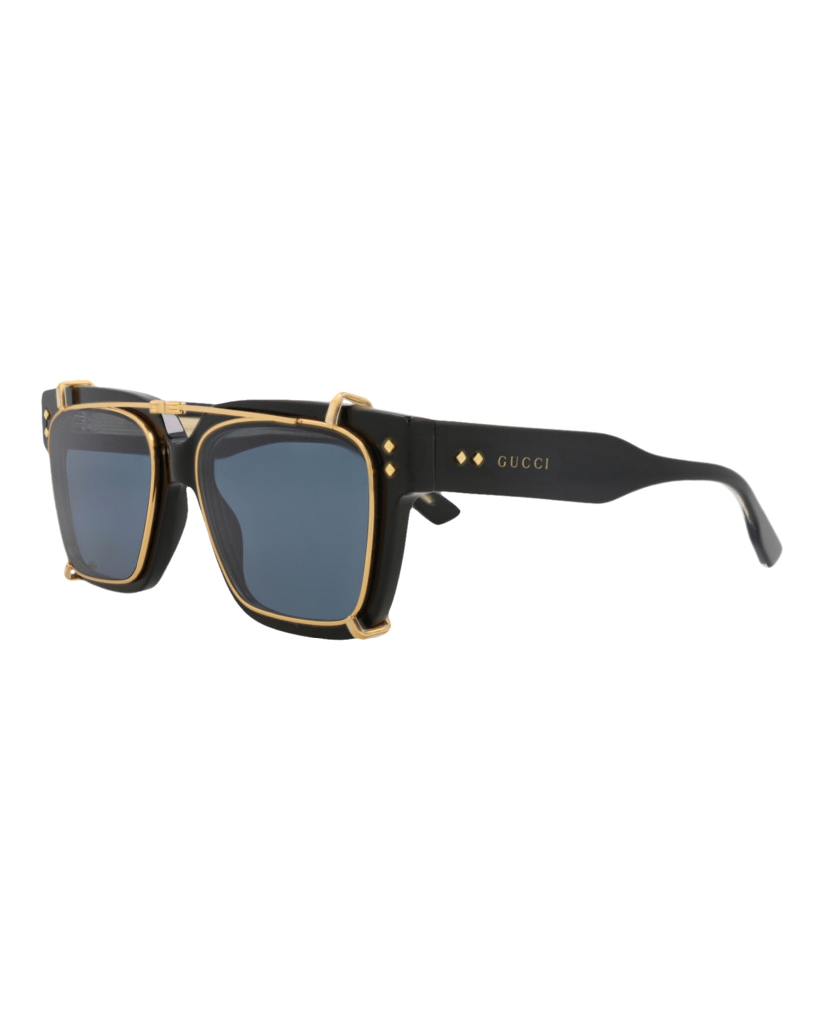 Gucci Gucci Mens Square/Rectangle Black Black Light Blue Fashion Designer Eyewear