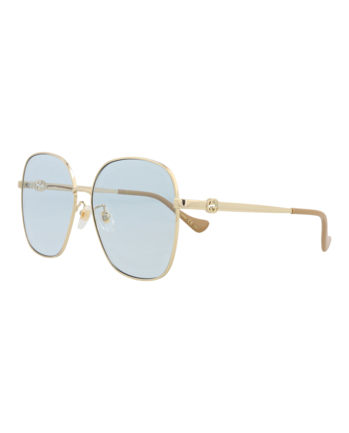 Gucci Womens Square/Rectangle Gold Gold Light Blue Fashion Designer Eyewear
