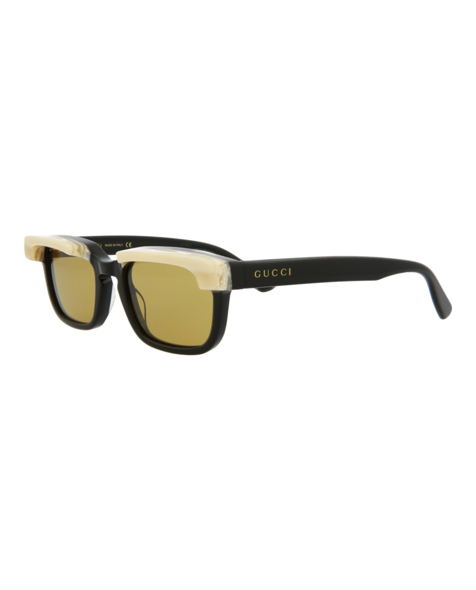 Gucci Mens Square/Rectangle Black Black Yellow Fashion Designer Eyewear