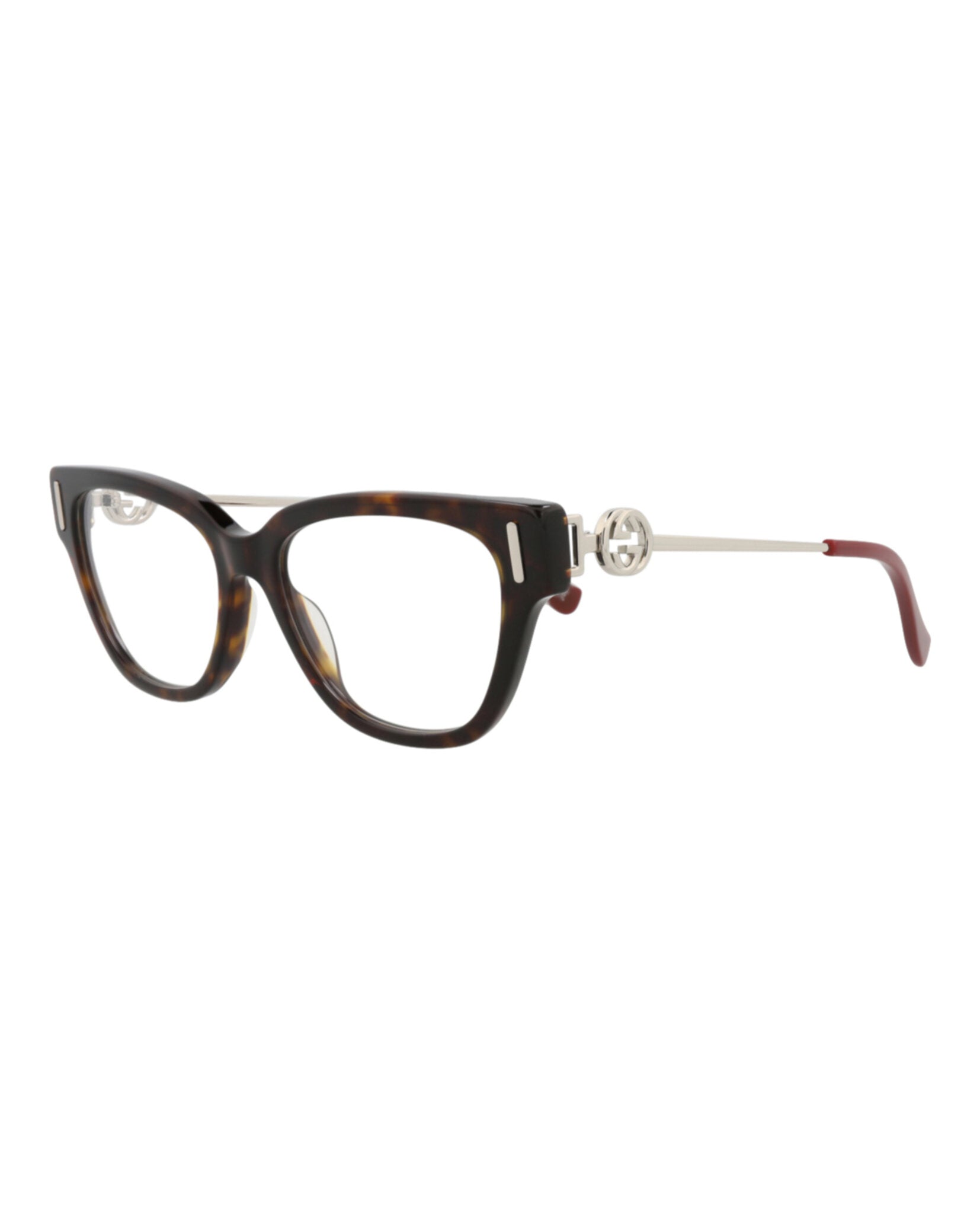 Gucci Womens Square/Rectangle Havana Silver Transparent Fashion Designer Eyewear