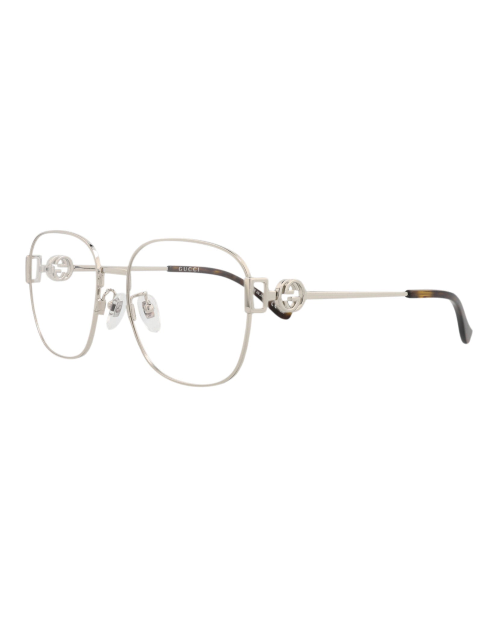 Gucci Unisex Square/Rectangle Silver Silver Transparent Fashion Designer Eyewear