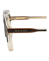 Gucci Gucci Mens Square/Rectangle Brown Brown Transparent Fashion Designer Eyewear