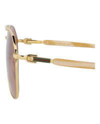 Gucci Gucci Mens Aviator Gold Gold Brown Fashion Designer Eyewear