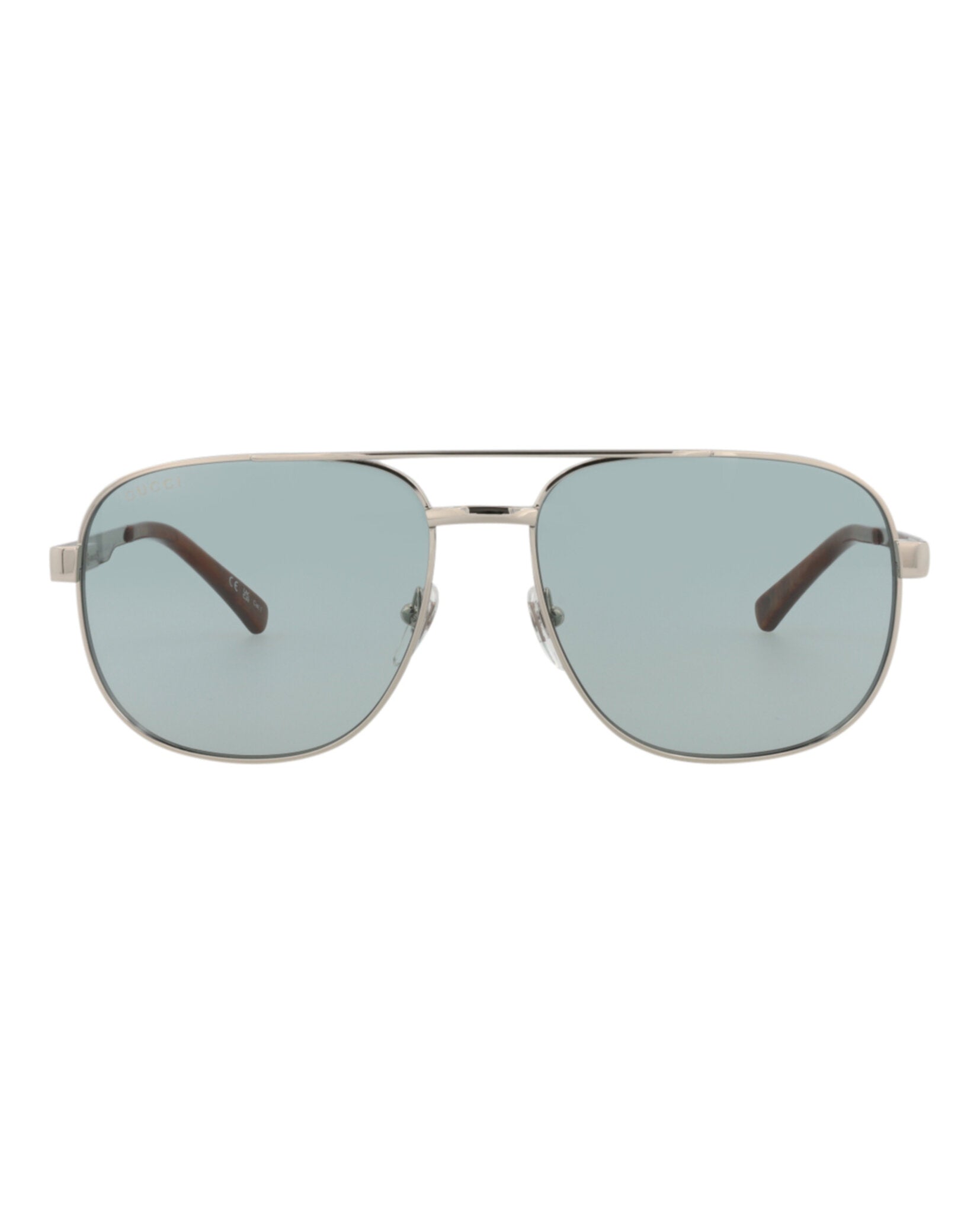 Gucci Mens Aviator Silver Silver Green Fashion Designer Eyewear