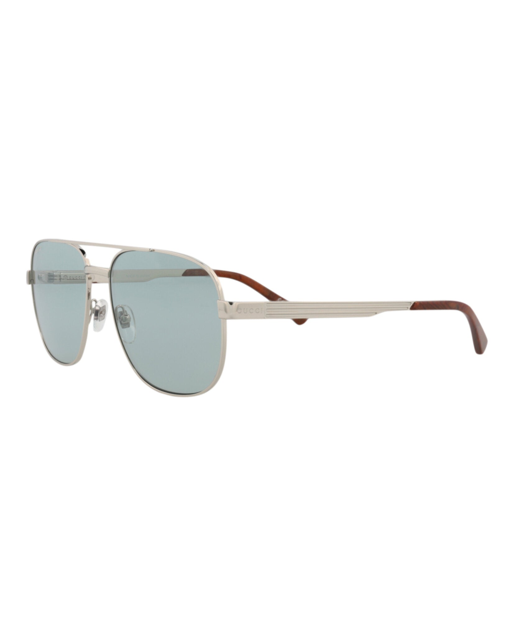 Gucci Mens Aviator Silver Silver Green Fashion Designer Eyewear