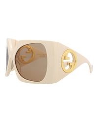 Gucci Womens Shield/Wrap Ivory White Brown Fashion Designer Eyewear