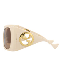Gucci Womens Shield/Wrap Ivory White Brown Fashion Designer Eyewear