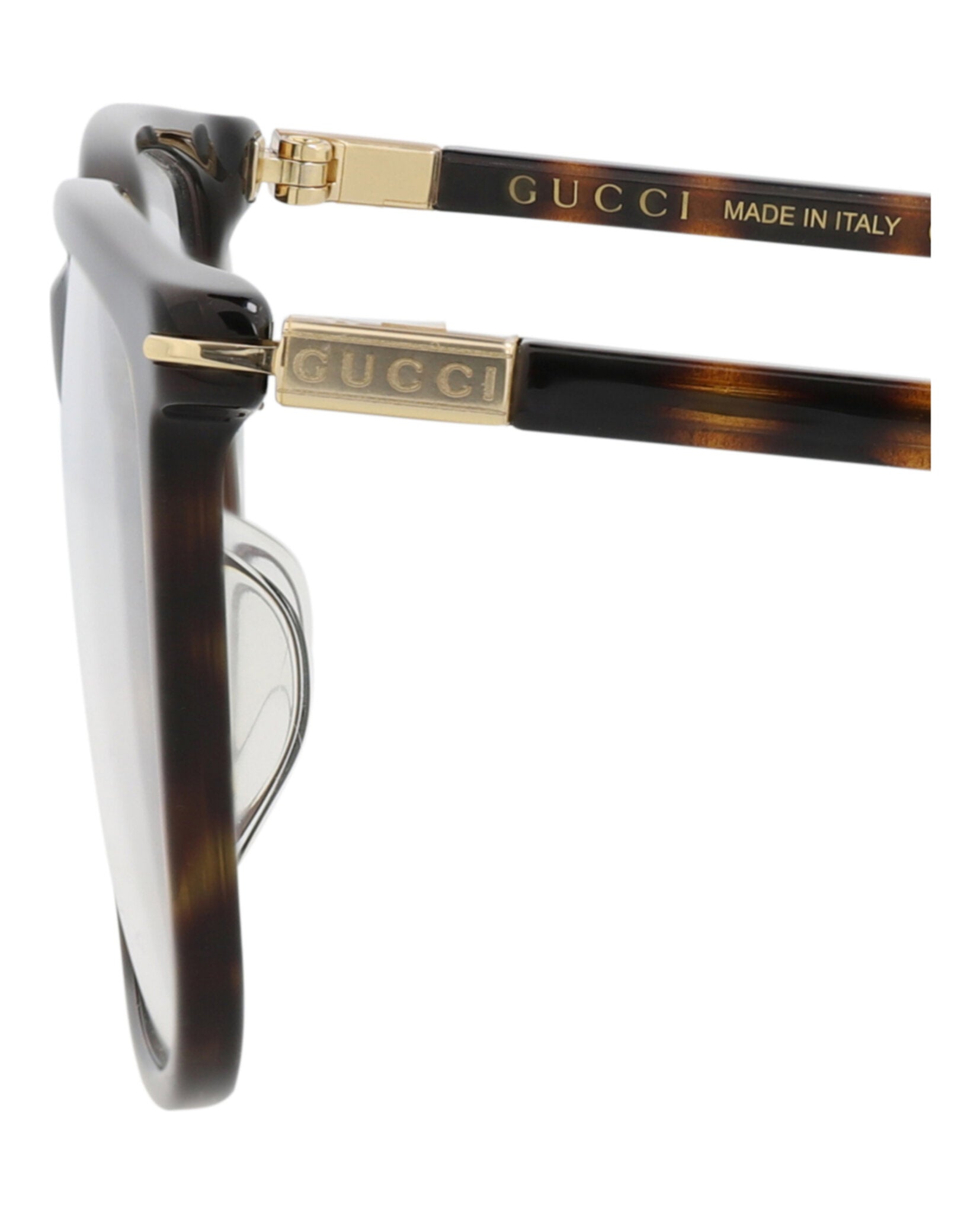 Gucci Mens Square/Rectangle Havana Gold Transparent Fashion Designer Eyewear