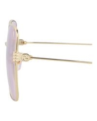 Gucci Womens Square/Rectangle Gold Gold Pink Fashion Designer Eyewear