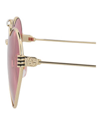 Gucci Womens Cat Eye Gold Gold Red Fashion Designer Eyewear