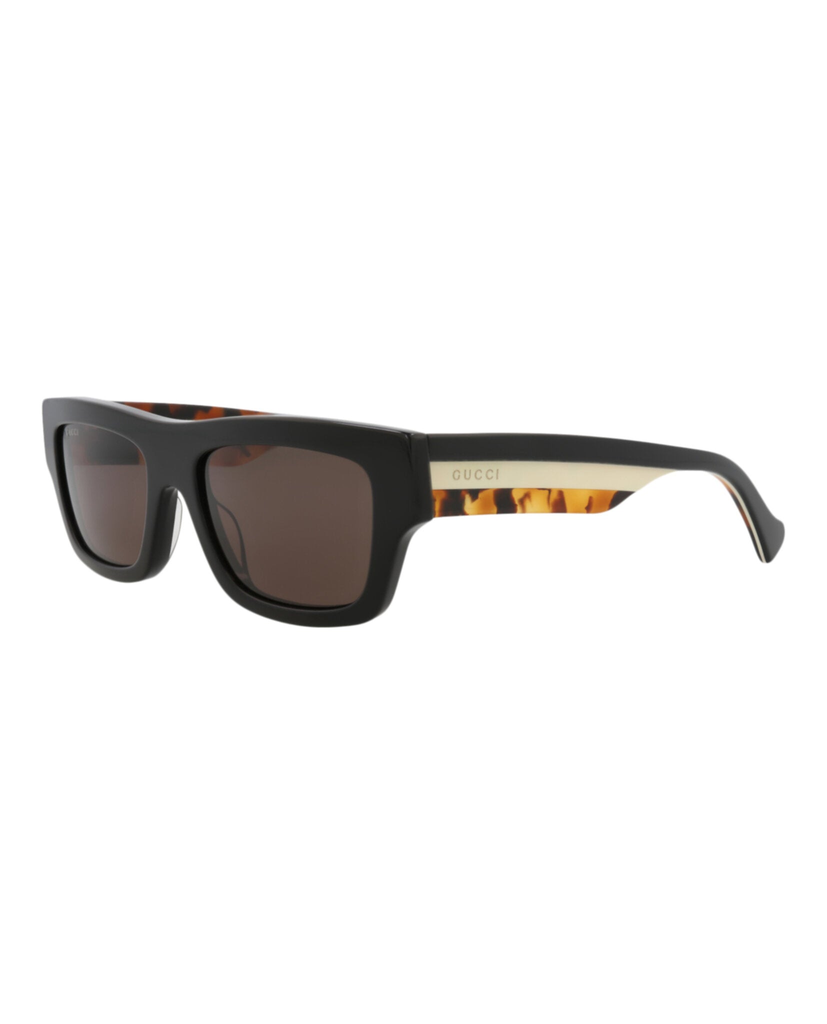 Gucci Mens Square/Rectangle Black Black Brown Fashion Designer Eyewear