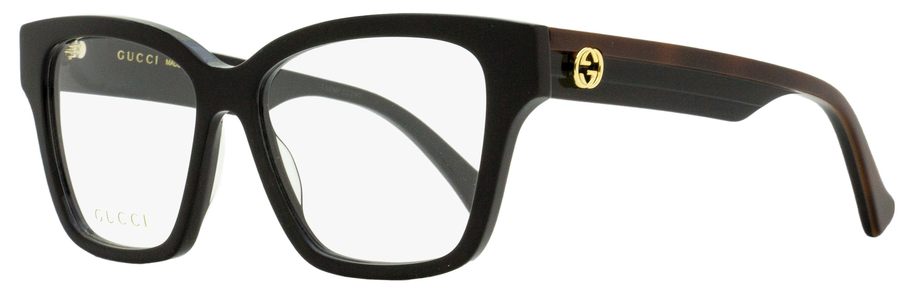 Gucci Square Eyeglasses GG1302O 004 Black/Brown 55mm Black Brown