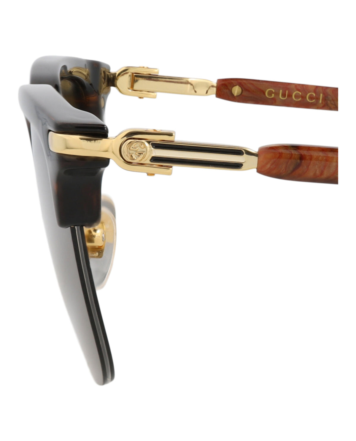Gucci Gucci Mens Square/Rectangle Gold Brown Brown Fashion Designer Eyewear