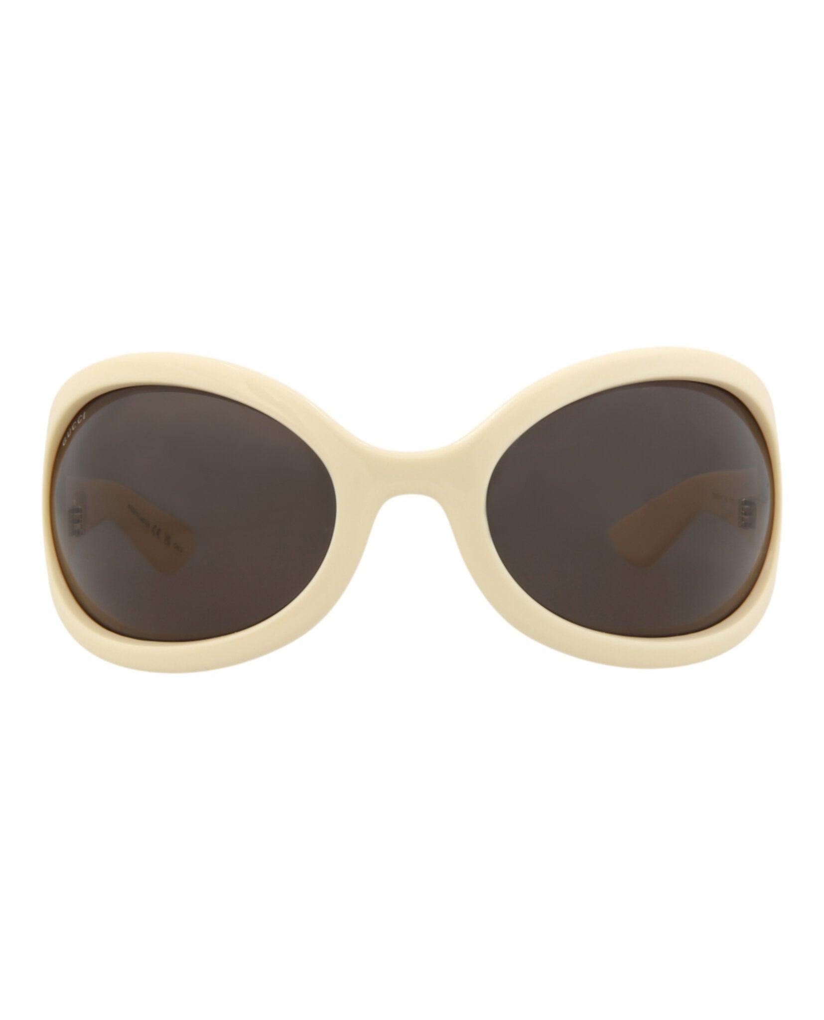 Gucci Womens Shield/Wrap White White Brown Fashion Designer Eyewear White White Brown