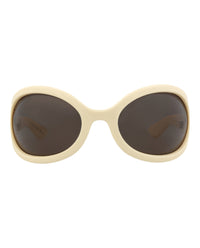 Gucci Womens Shield/Wrap White White Brown Fashion Designer Eyewear White White Brown