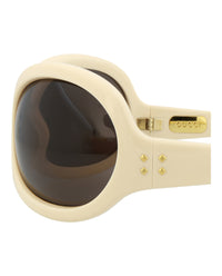 Gucci Womens Shield/Wrap White White Brown Fashion Designer Eyewear
