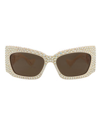 Gucci Womens Shield/Wrap Ivory Ivory Brown Fashion Designer Eyewear