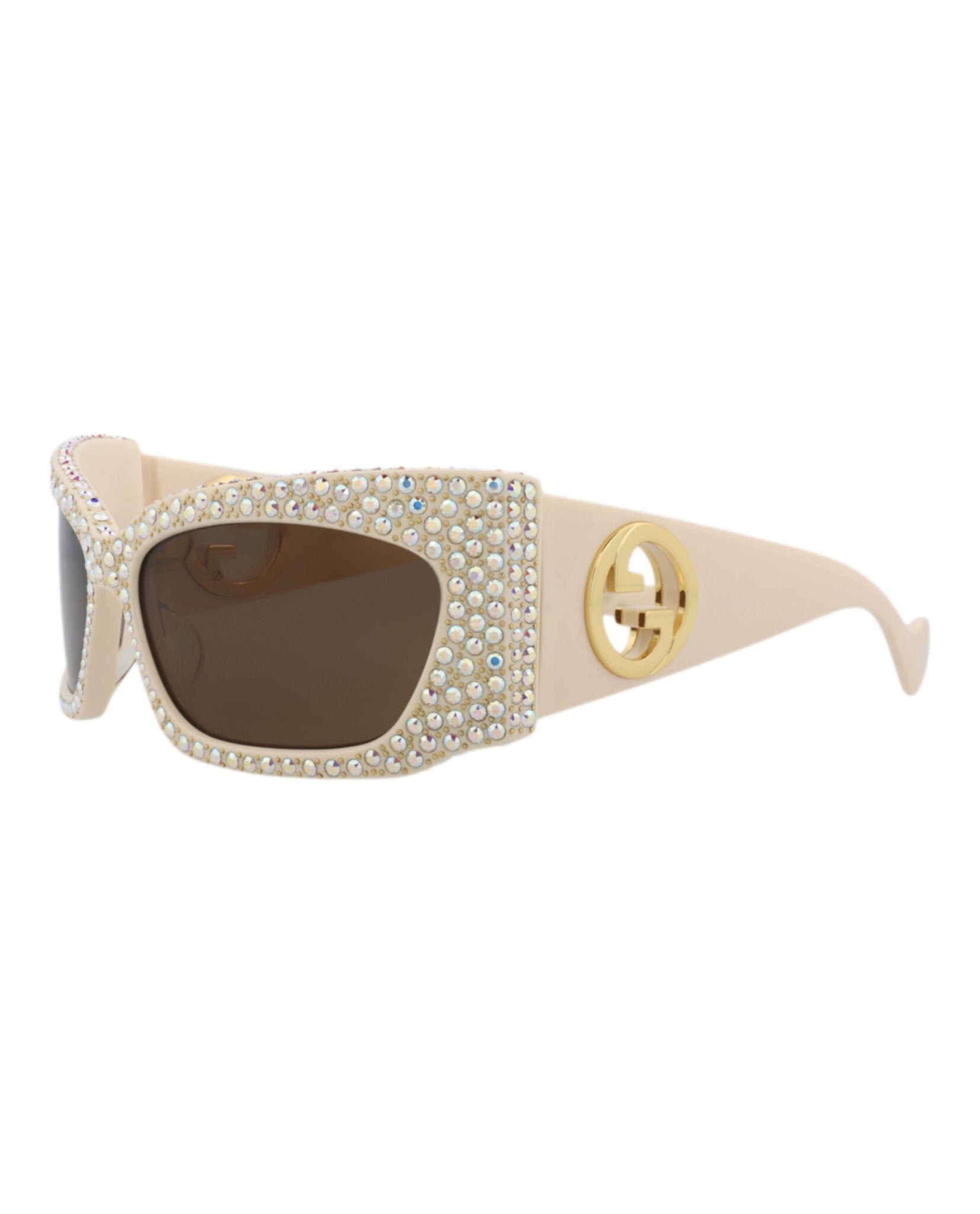 Gucci Womens Shield/Wrap Ivory Ivory Brown Fashion Designer Eyewear
