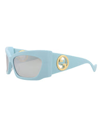 Gucci Womens Shield/Wrap Blue Light Blue Silver Fashion Designer Eyewear