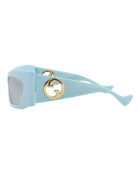 Gucci Womens Shield/Wrap Blue Light Blue Silver Fashion Designer Eyewear